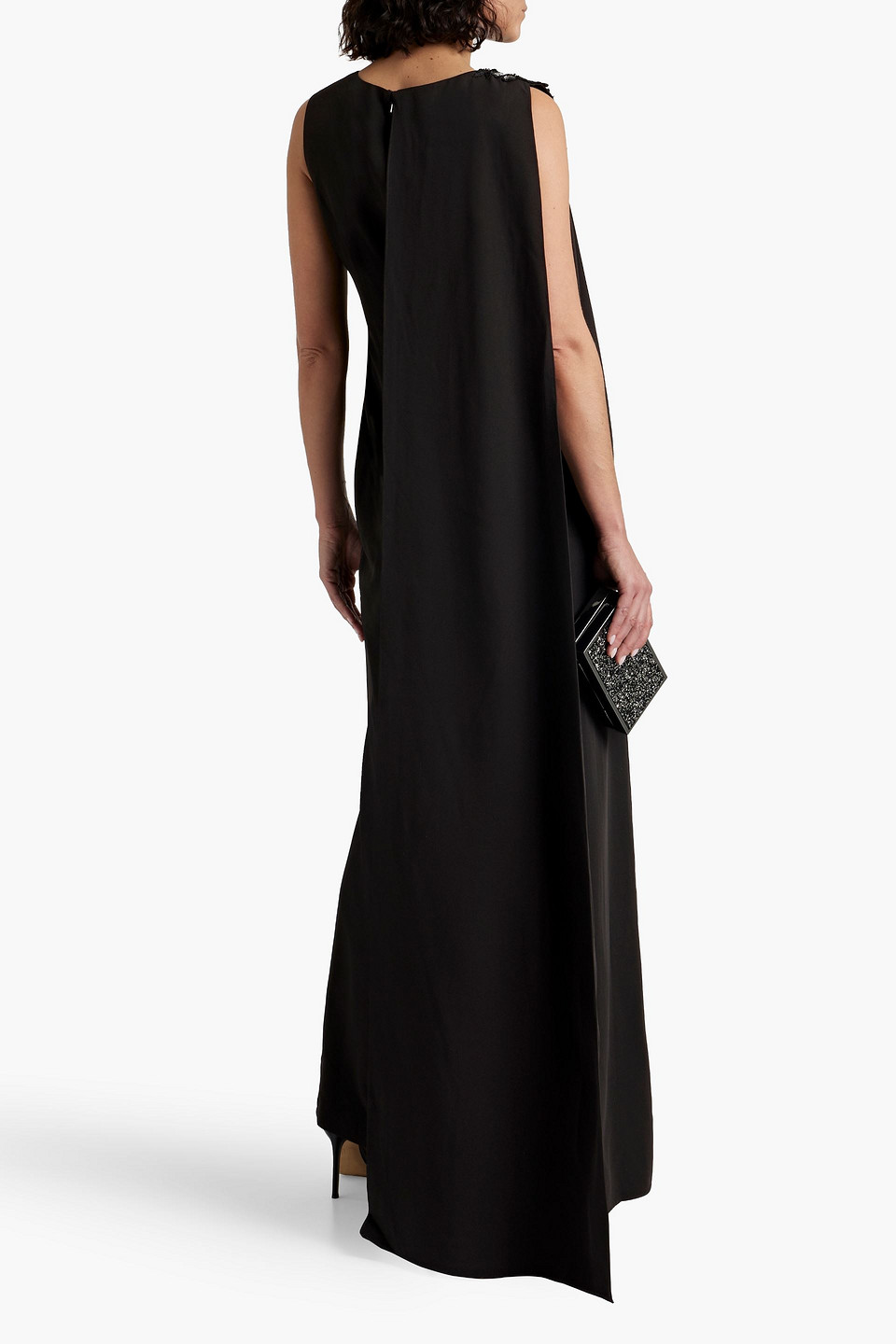 Shop Marchesa Notte Embellished Draped Crepe Gown In Black