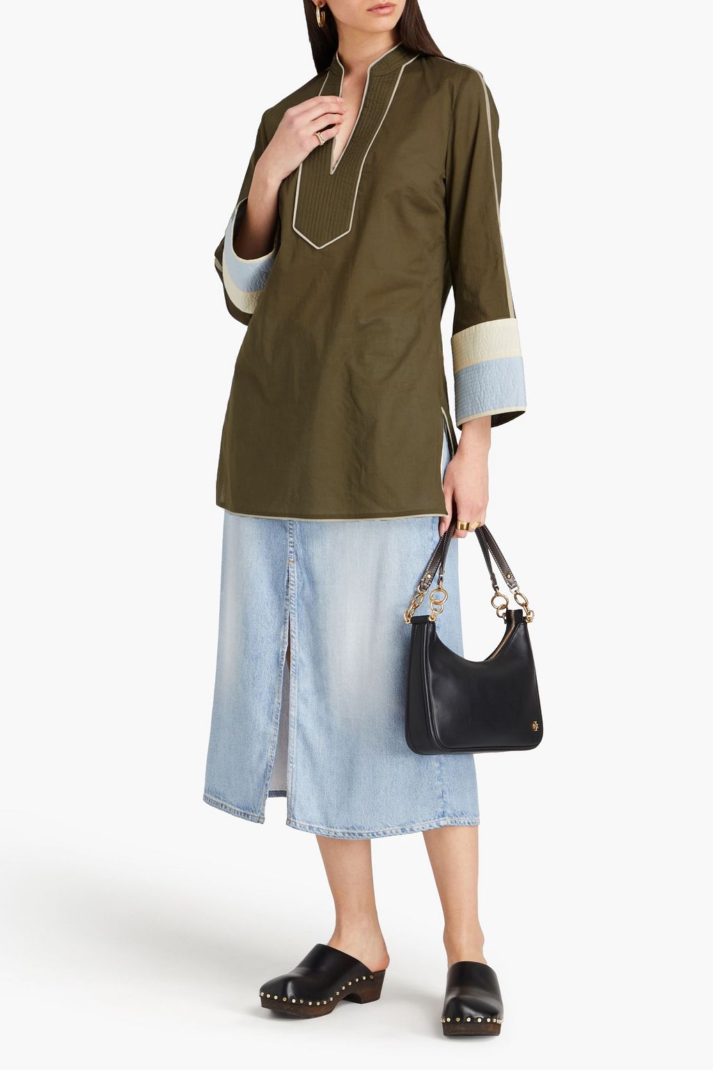 TORY BURCH Tunika aus Baumwoll-Voile in Colour-Block-Optik
