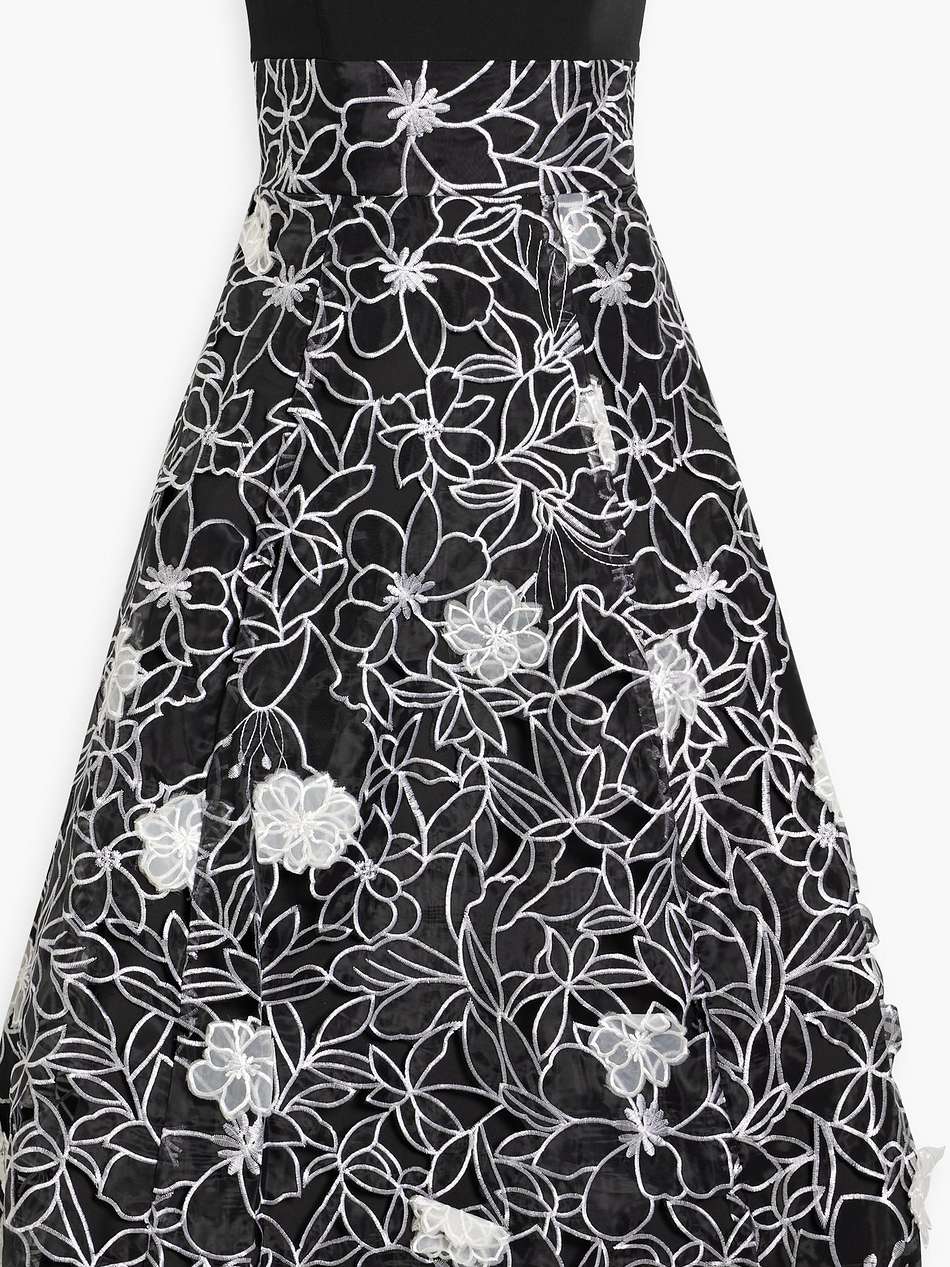 strapless faille-paneled embroidered organza midi dress