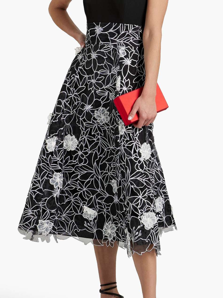 strapless faille-paneled embroidered organza midi dress