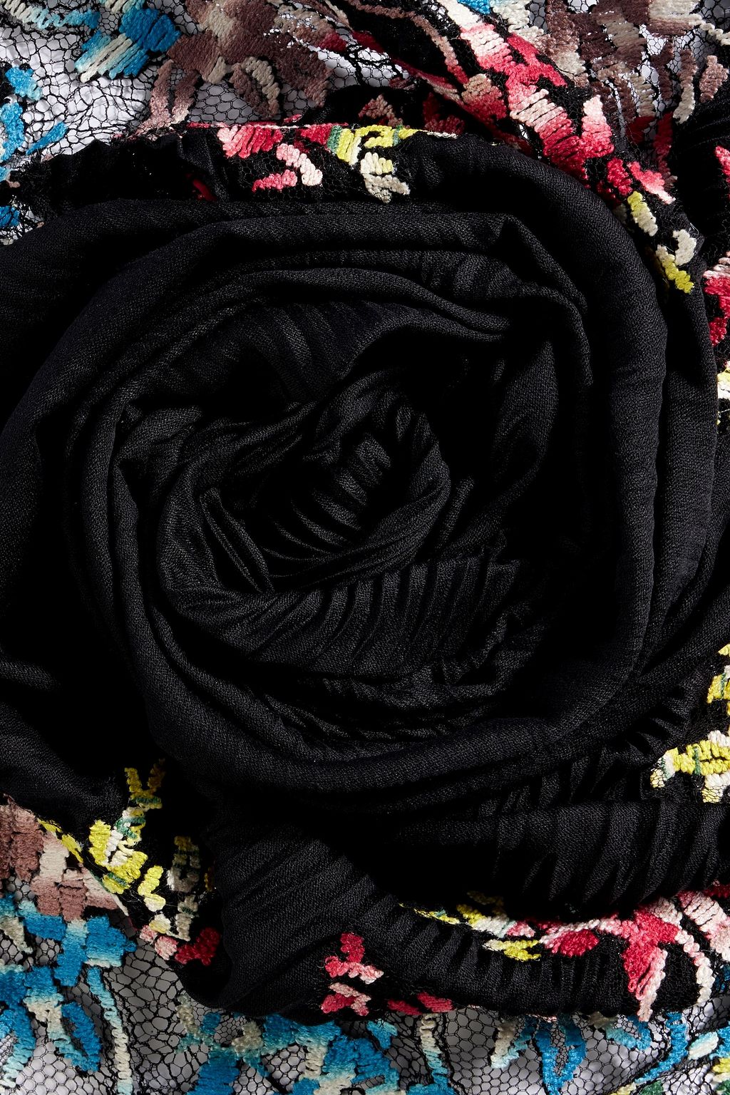 VALENTINO GARAVANI Lace-paneled plissé-silk scarf