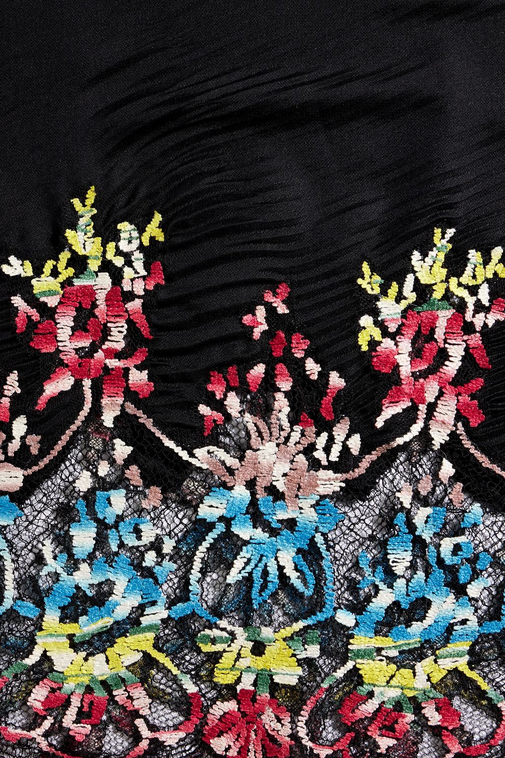 VALENTINO GARAVANI Lace-paneled plissé-silk scarf
