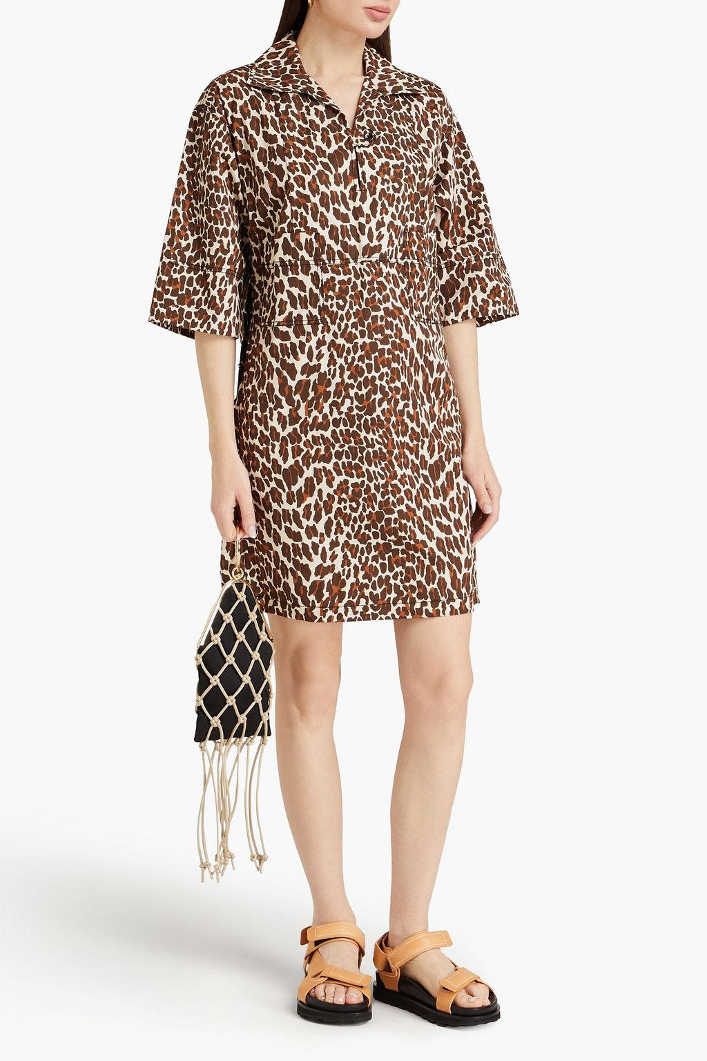 TORY BURCH 레오파드 프린트 코튼 포플린 미니 드레스