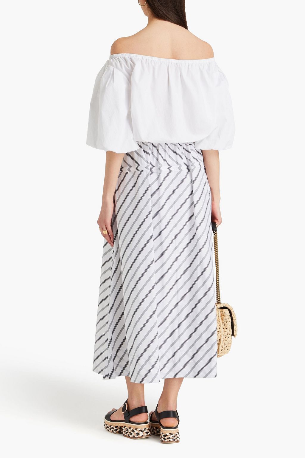 TORY BURCH 스트라이프 코튼 포플린 미디 스커트