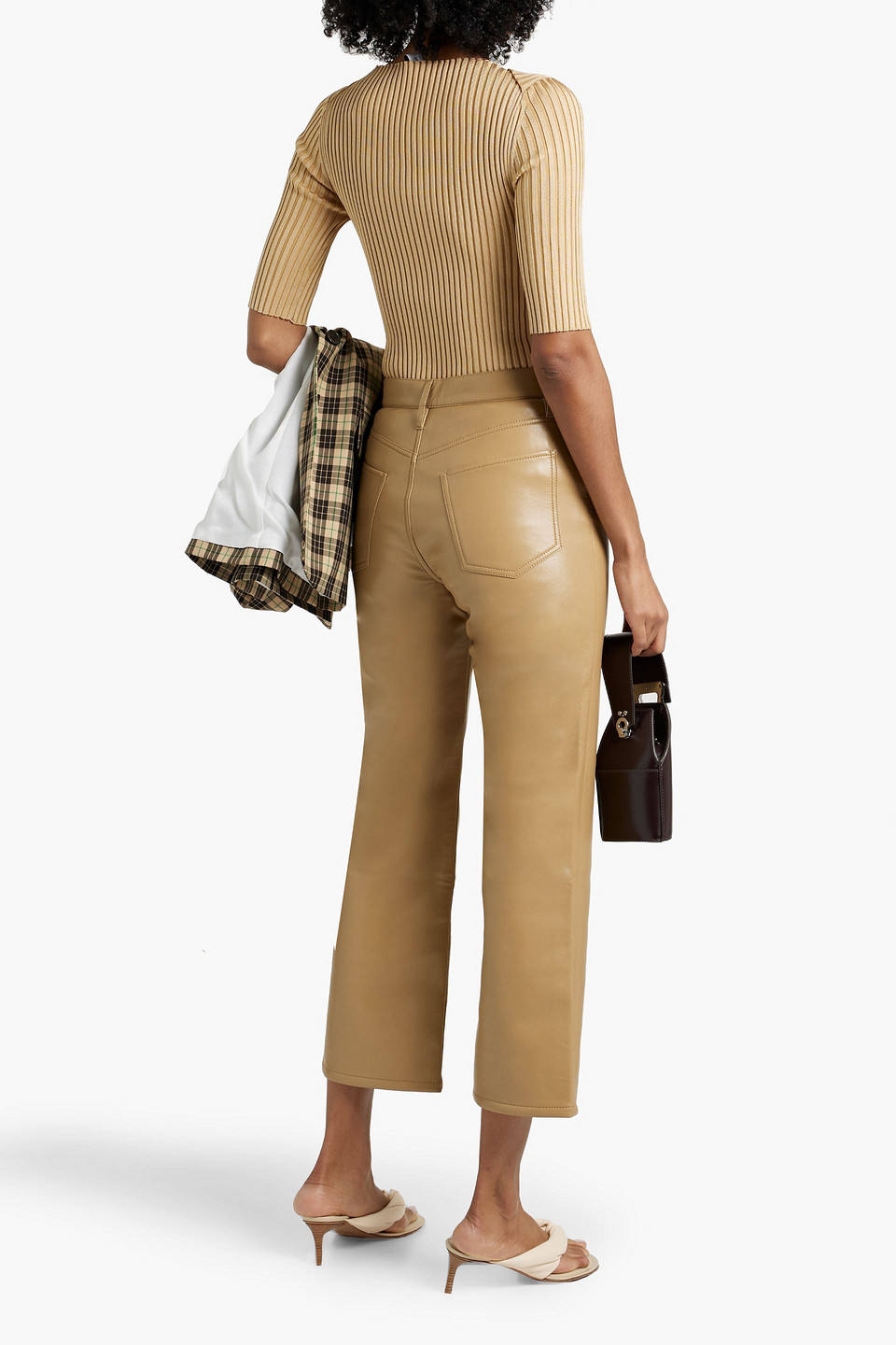 Shop Frame Le Jane Crop Stretch-leather Straight-leg Pants In Beige