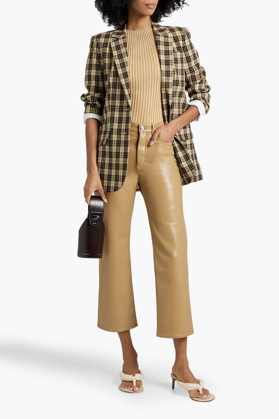 Shop Frame Le Jane Crop Stretch-leather Straight-leg Pants In Beige