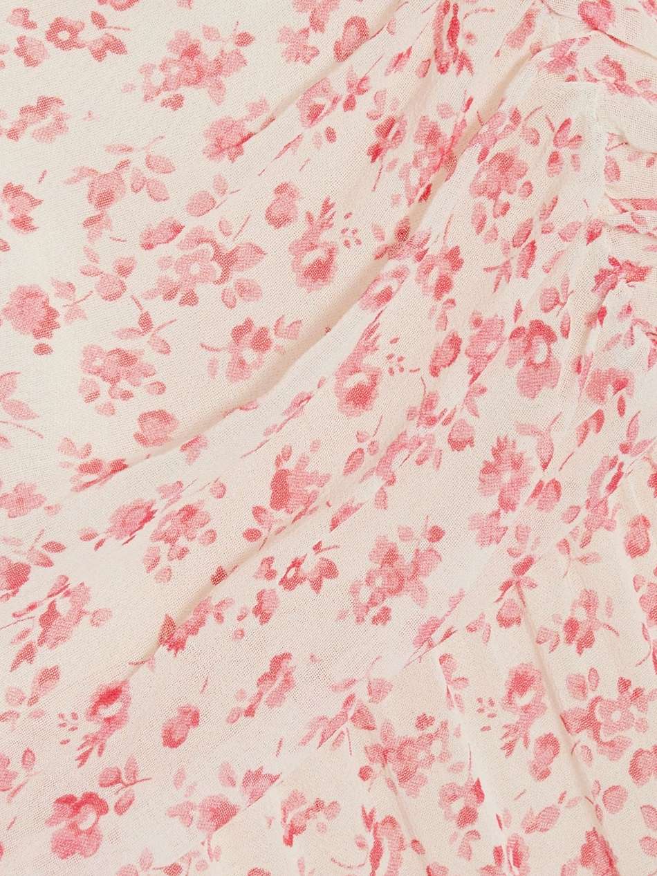 ruched floral-print chiffon mini dress