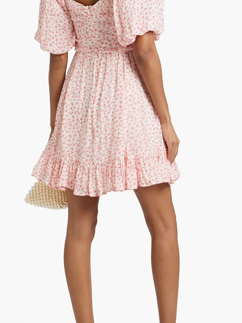 ruched floral-print chiffon mini dress