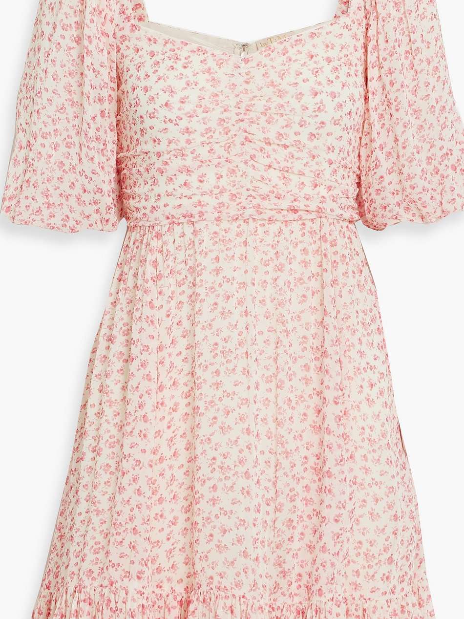 ruched floral-print chiffon mini dress