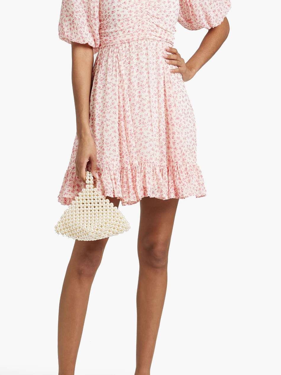 ruched floral-print chiffon mini dress