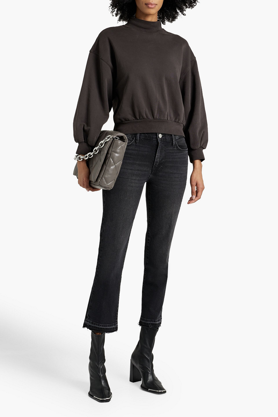 Frame Le High Straight Cropped High-rise Straight-leg Jeans In Black
