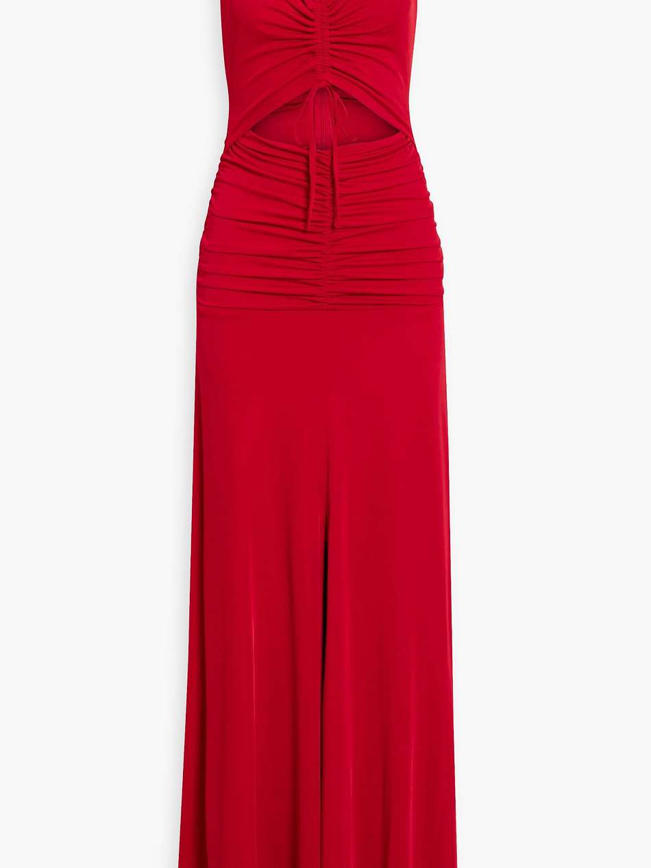 cutout ruched stretch-jersey gown