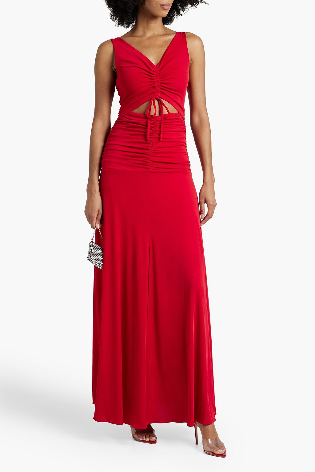 ZAC POSEN Cutout ruched stretch-jersey gown