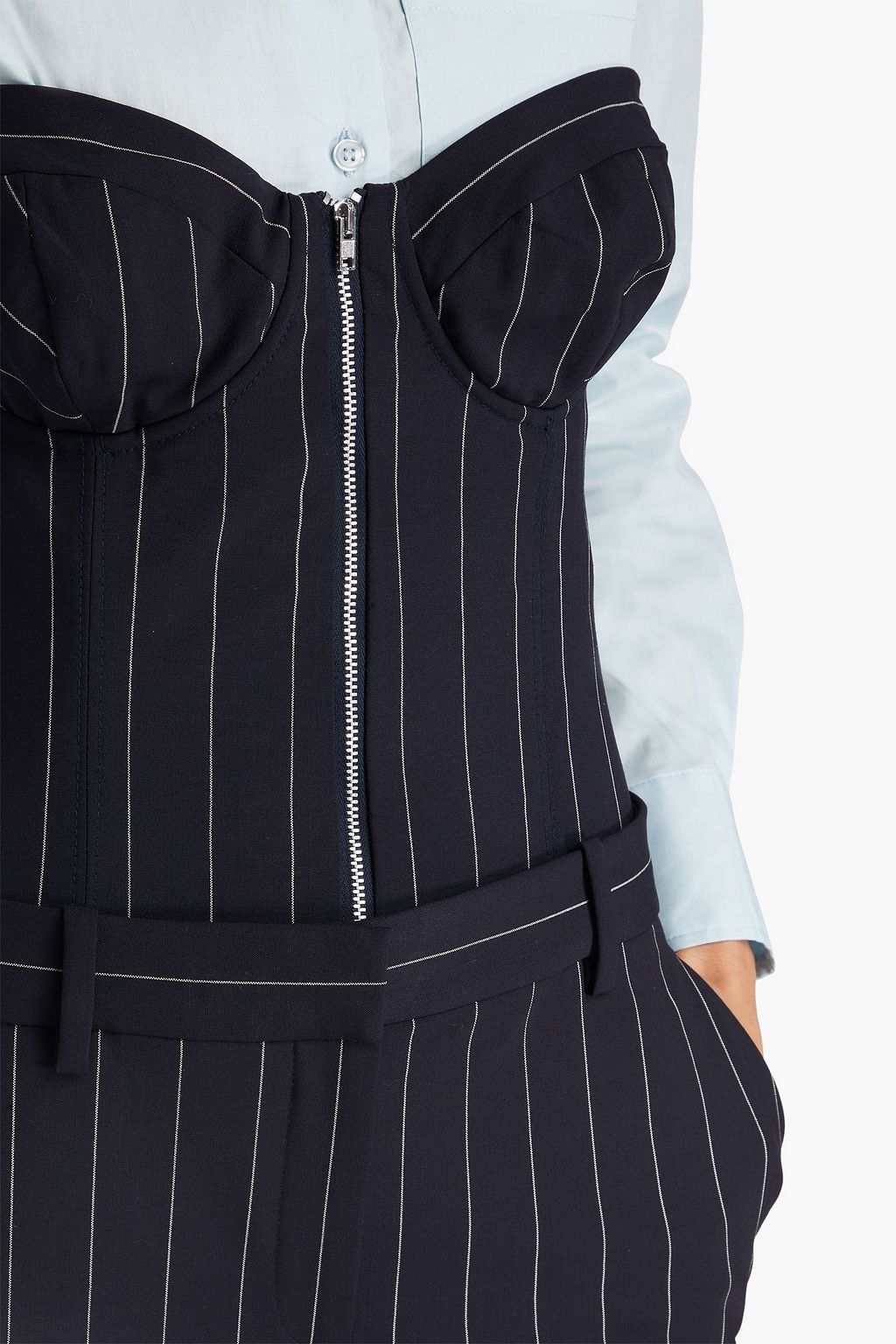 E.L.V. DENIM X THE OUTNET The Strapless pinstriped wool-blend jumpsuit