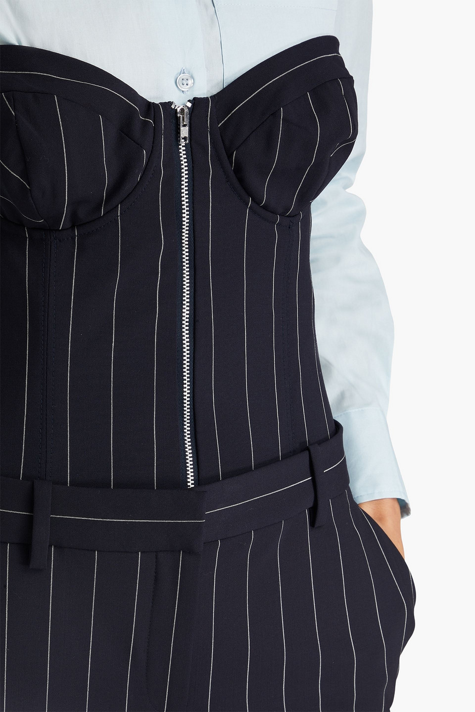 E.L.V. DENIM X THE OUTNET THE STRAPLESS PINSTRIPED WOOL-BLEND JUMPSUIT