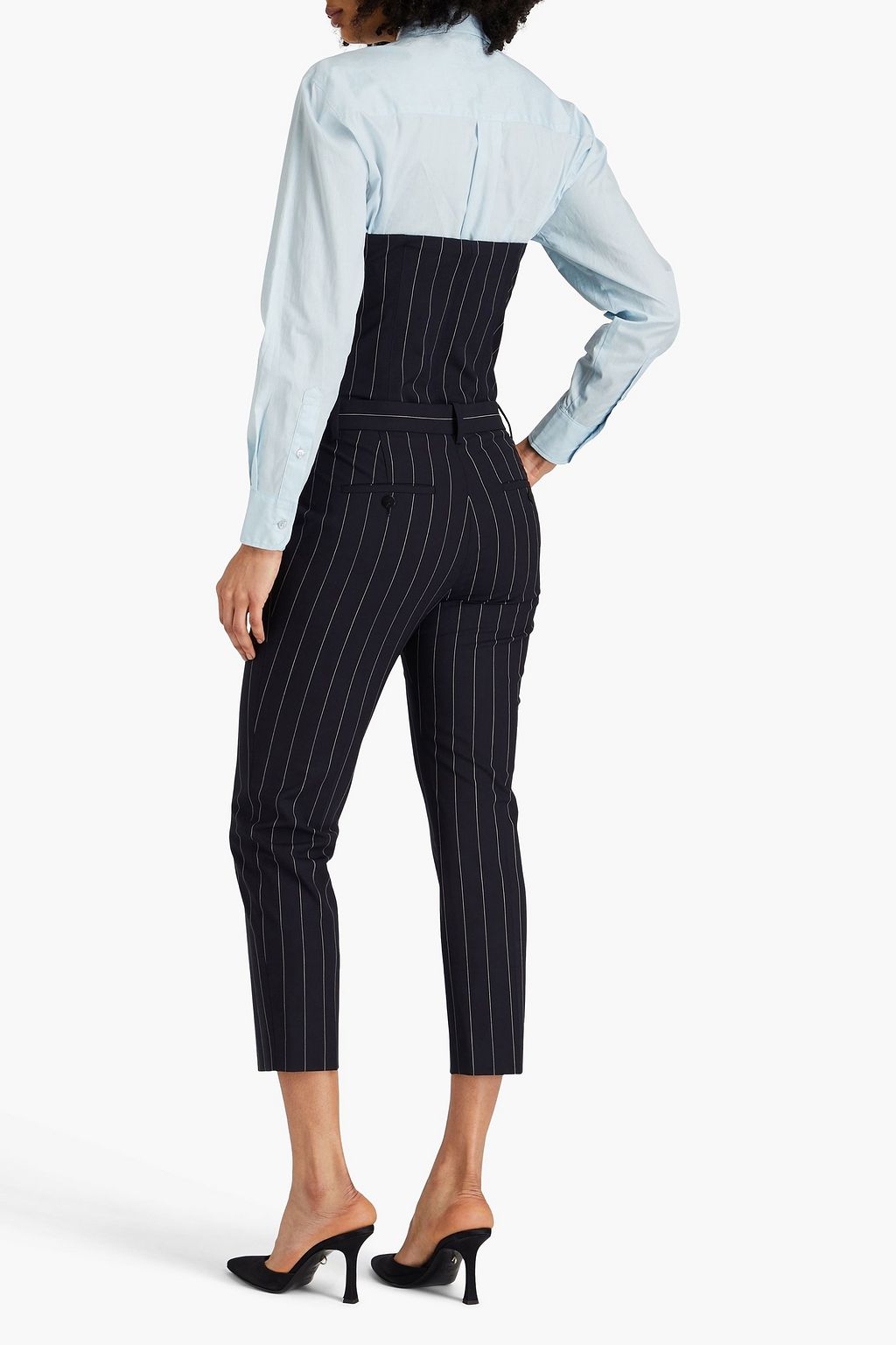 E.L.V. DENIM X THE OUTNET The Strapless pinstriped wool-blend jumpsuit