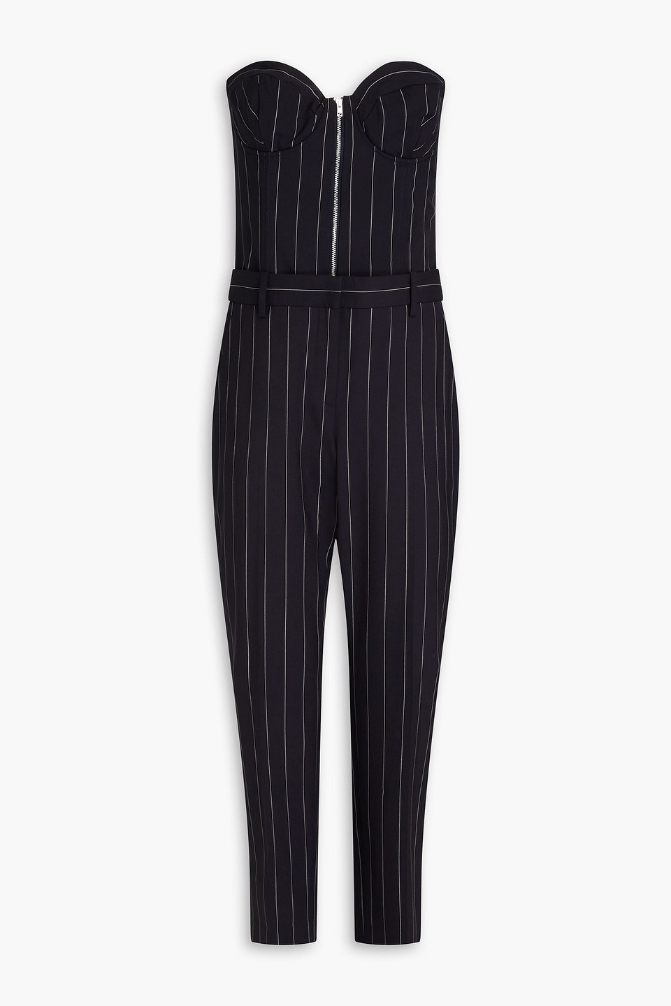 E.l.v. Denim X The Outnet The Strapless Pinstriped Wool-blend Jumpsuit In Navy