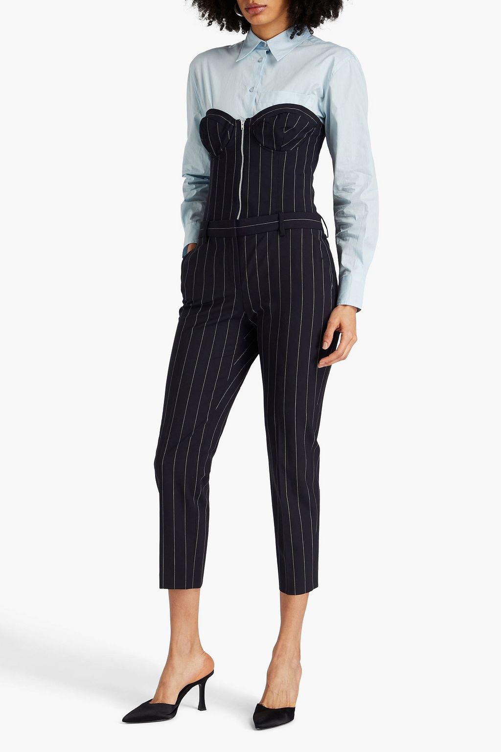 E.L.V. DENIM X THE OUTNET The Strapless pinstriped wool-blend jumpsuit