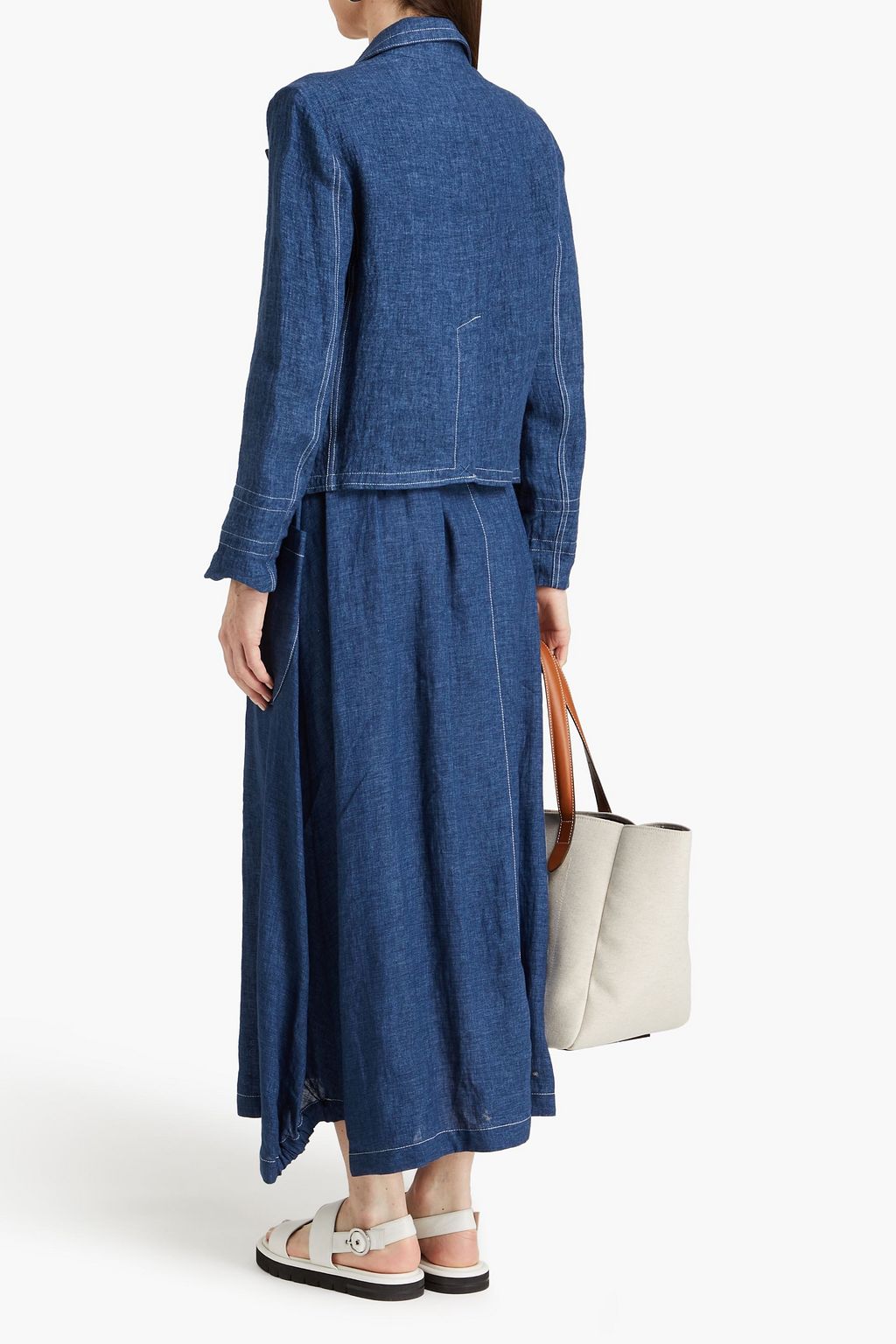 EMPORIO ARMANI Double-breasted linen and cotton-blend chambray blazer