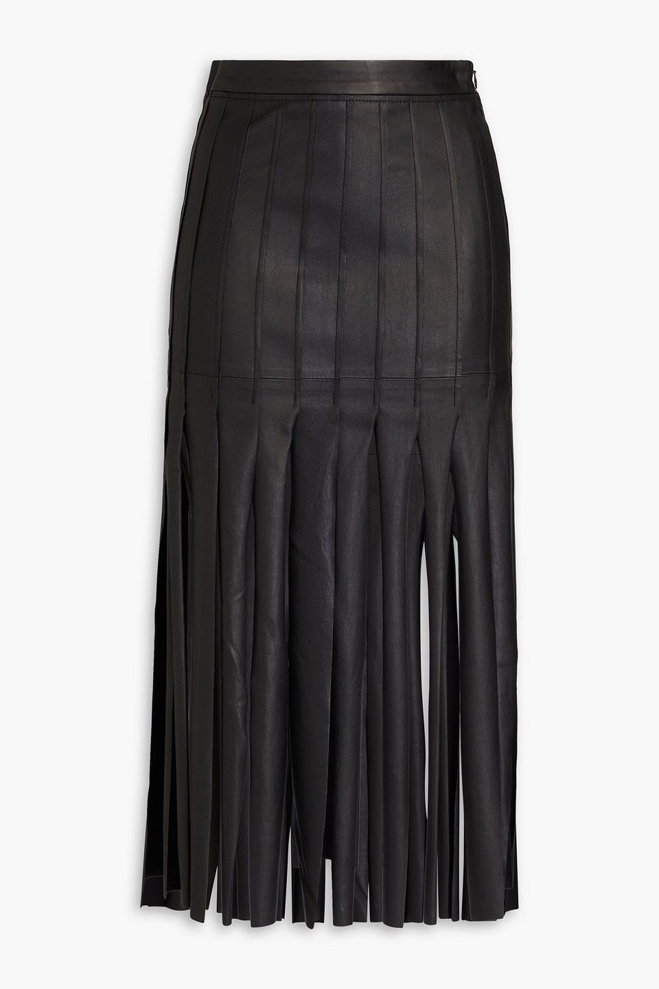 E.l.v. Denim X The Outnet The Gladiator Fringed Leather Midi Skirt In Black