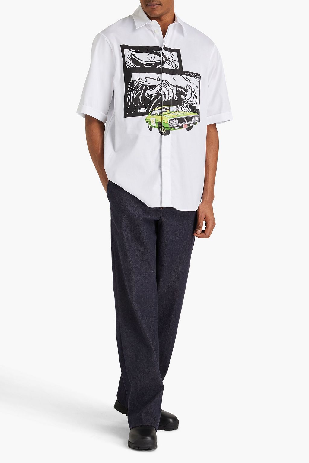 EMPORIO ARMANI Printed cotton-blend twill shirt