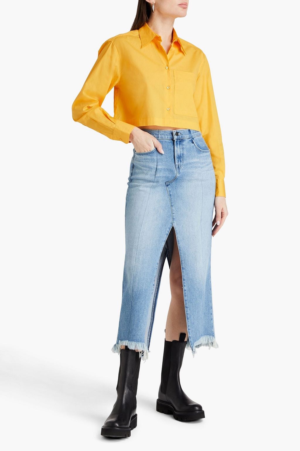 E.L.V. DENIM X THE OUTNET قميص “ذي” قصير مصنوع من قطن بوبلين