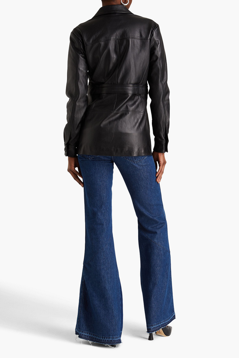 Shop E.l.v. Denim X The Outnet The Modular Convertible Leather Jacket In Black