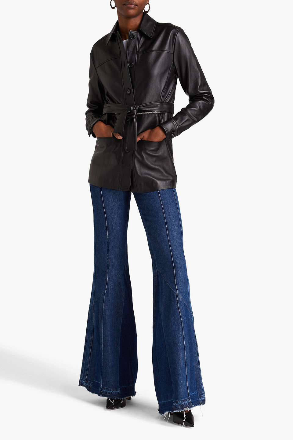 Shop E.l.v. Denim X The Outnet The Modular Convertible Leather Jacket In Black