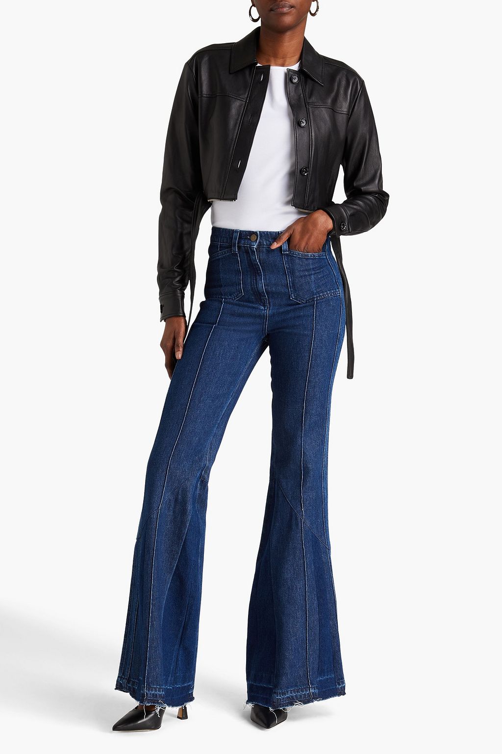 E.L.V. DENIM X THE OUTNET جاكيت “ذي موديولار” مصنوع من الجلد يمكن ارتداؤه بعدة طرق