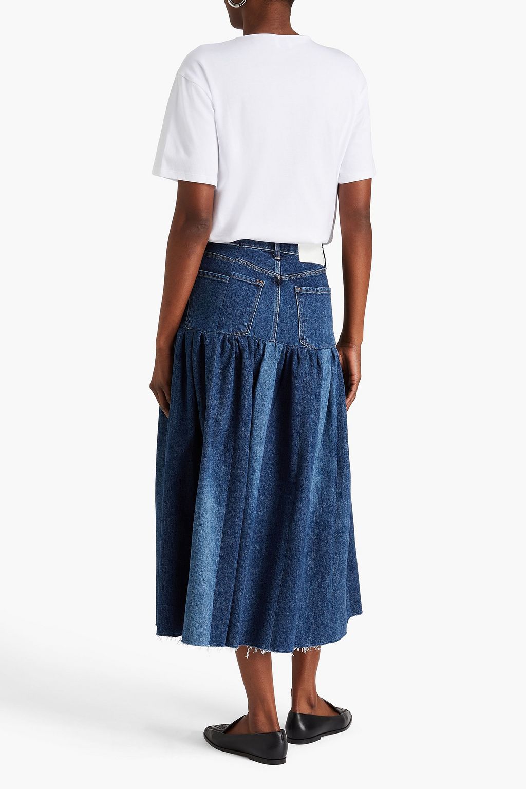 E.L.V. DENIM X THE OUTNET 데님 드롭 웨이스트 미디 스커트