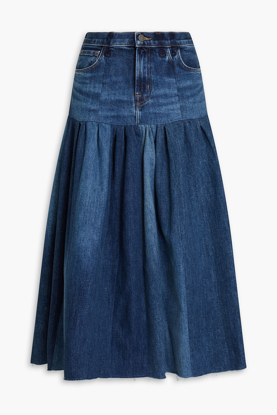 E.l.v. Denim X The Outnet The Drop Waist Denim Midi Skirt In Mid Denim