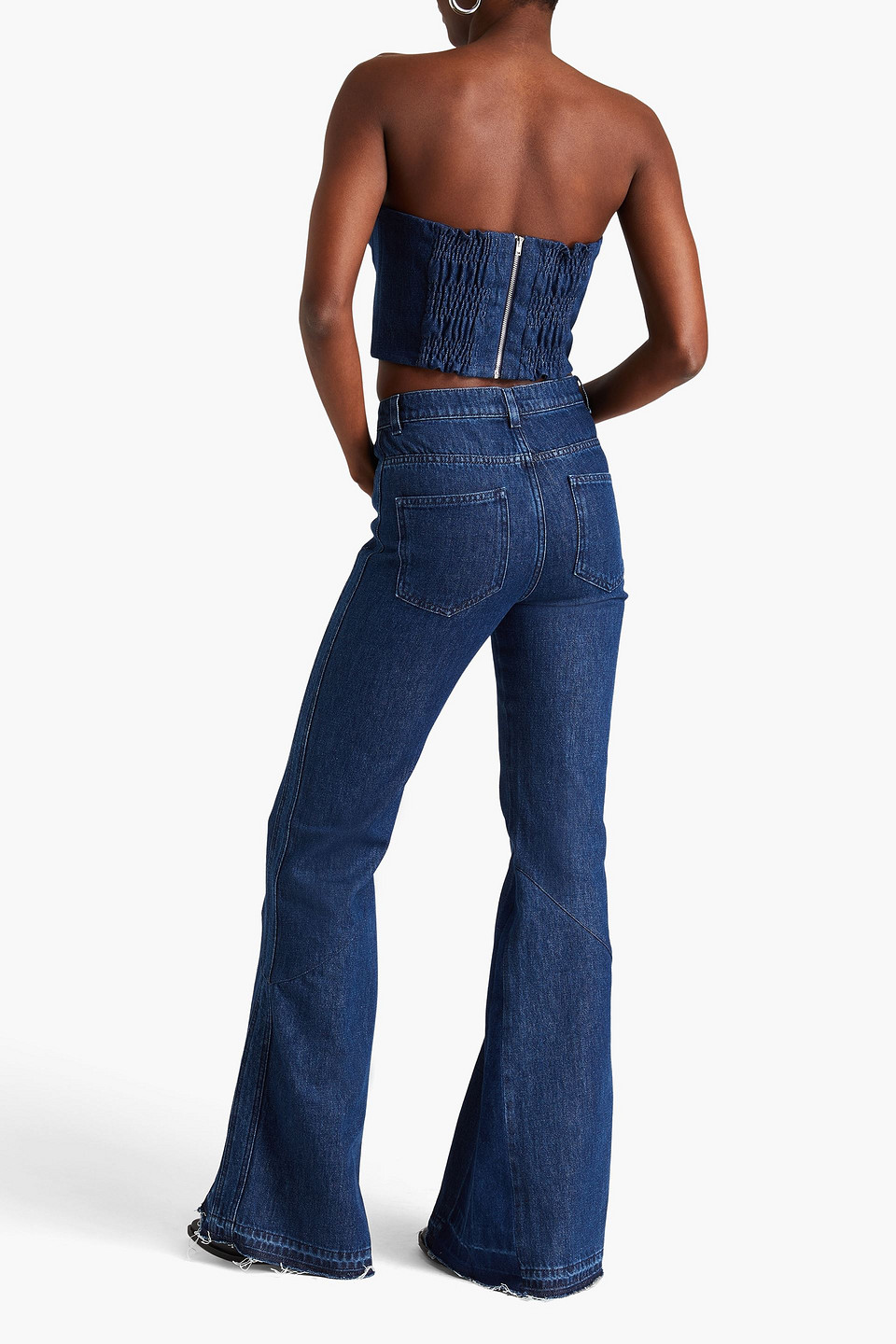 Shop E.l.v. Denim X The Outnet The 1970s High-rise Flared Jeans In Mid Denim