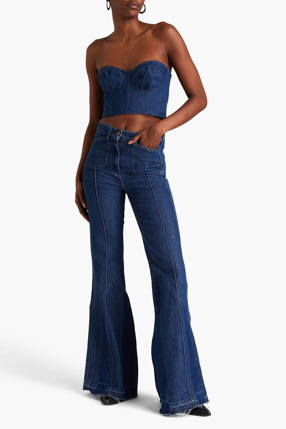 Shop E.l.v. Denim X The Outnet The 1970s High-rise Flared Jeans In Mid Denim