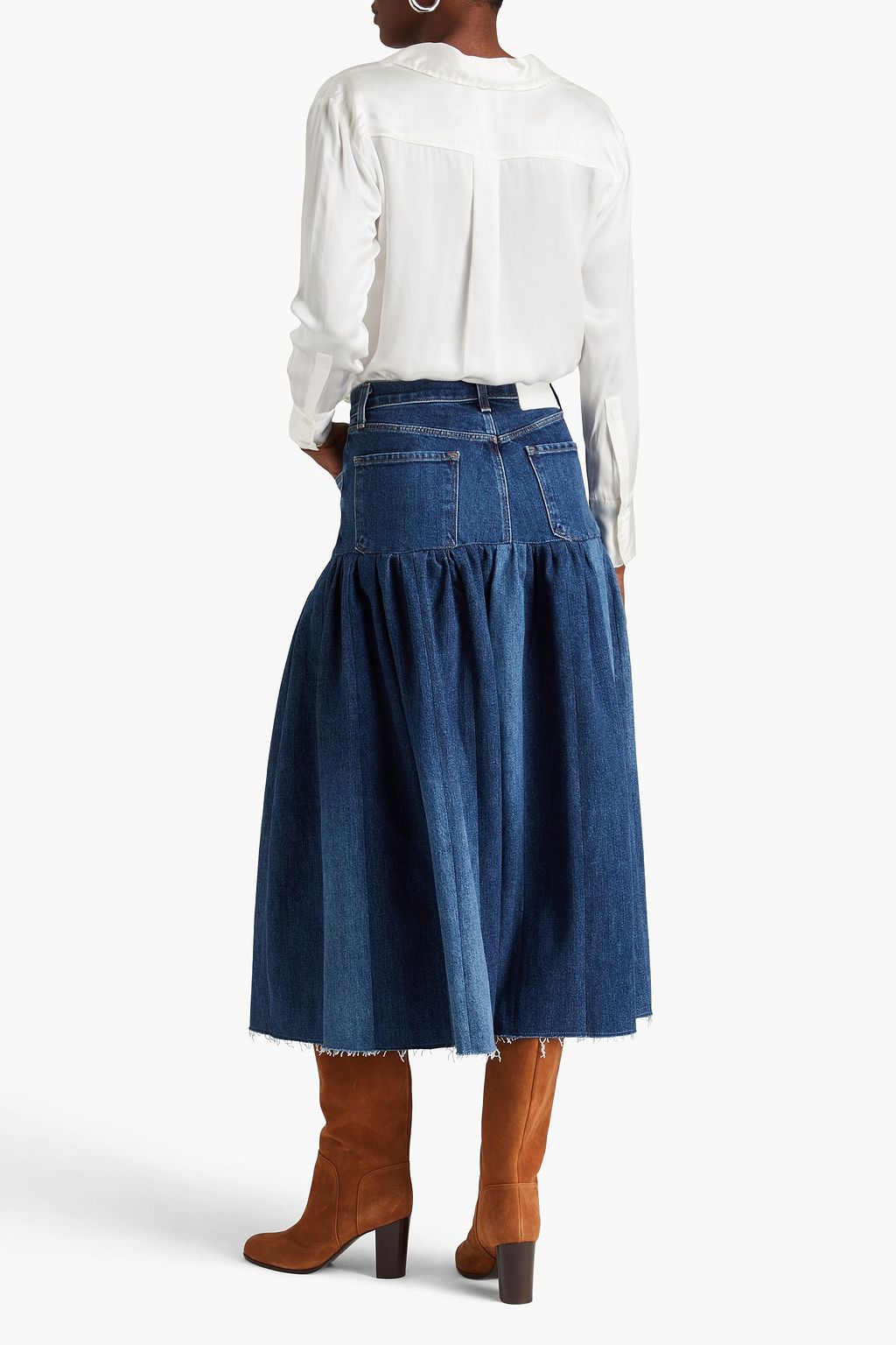 E.L.V. DENIM X THE OUTNET قميص “ذي هاند” مصنوع من الحرير بنمط مغسول وبتصميم مطرّز