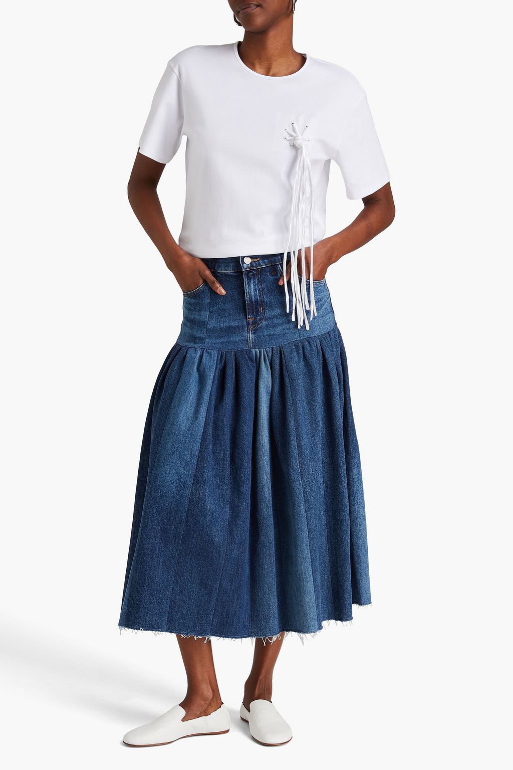 E.L.V. DENIM X THE OUTNET تي شيرت “ذي” مصنوع من قطن جيرسي بتصميم مزركش ومزين بحلقات معدنية