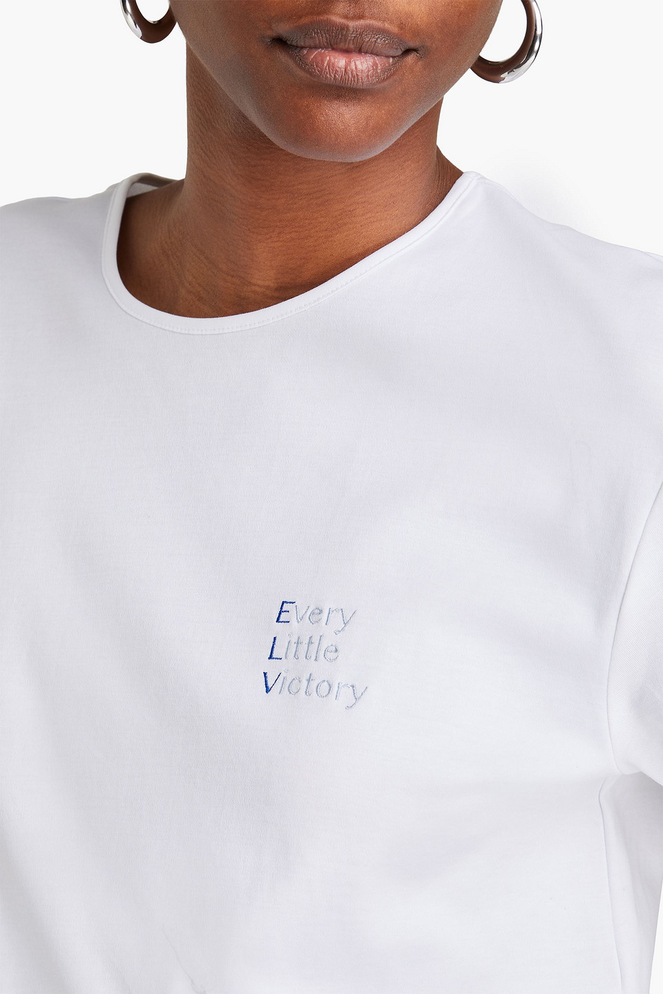 Shop E.l.v. Denim X The Outnet The Every Little Victory Embroidered Cotton-jersey T-shirt In White