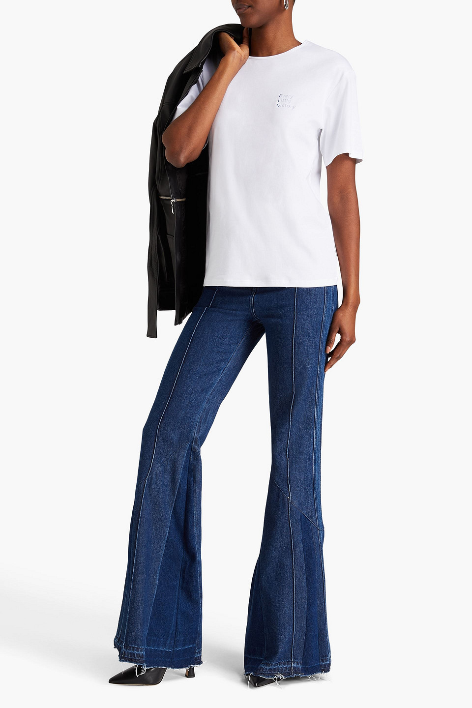 Shop E.l.v. Denim X The Outnet The Every Little Victory Embroidered Cotton-jersey T-shirt In White