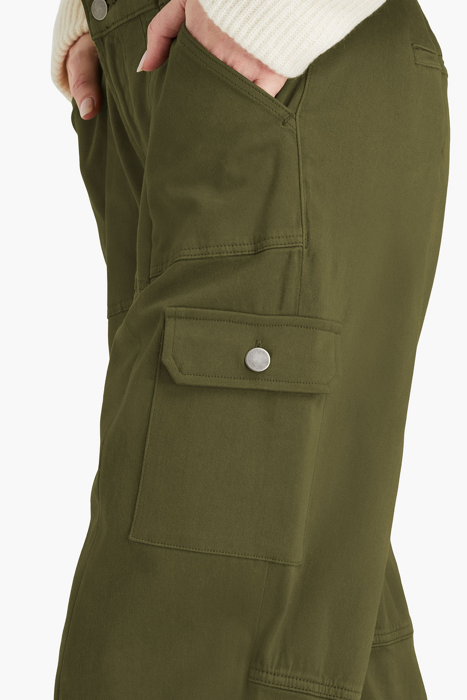 Shop E.l.v. Denim X The Outnet The Cargo Cropped Cotton-blend Pants In Army Green