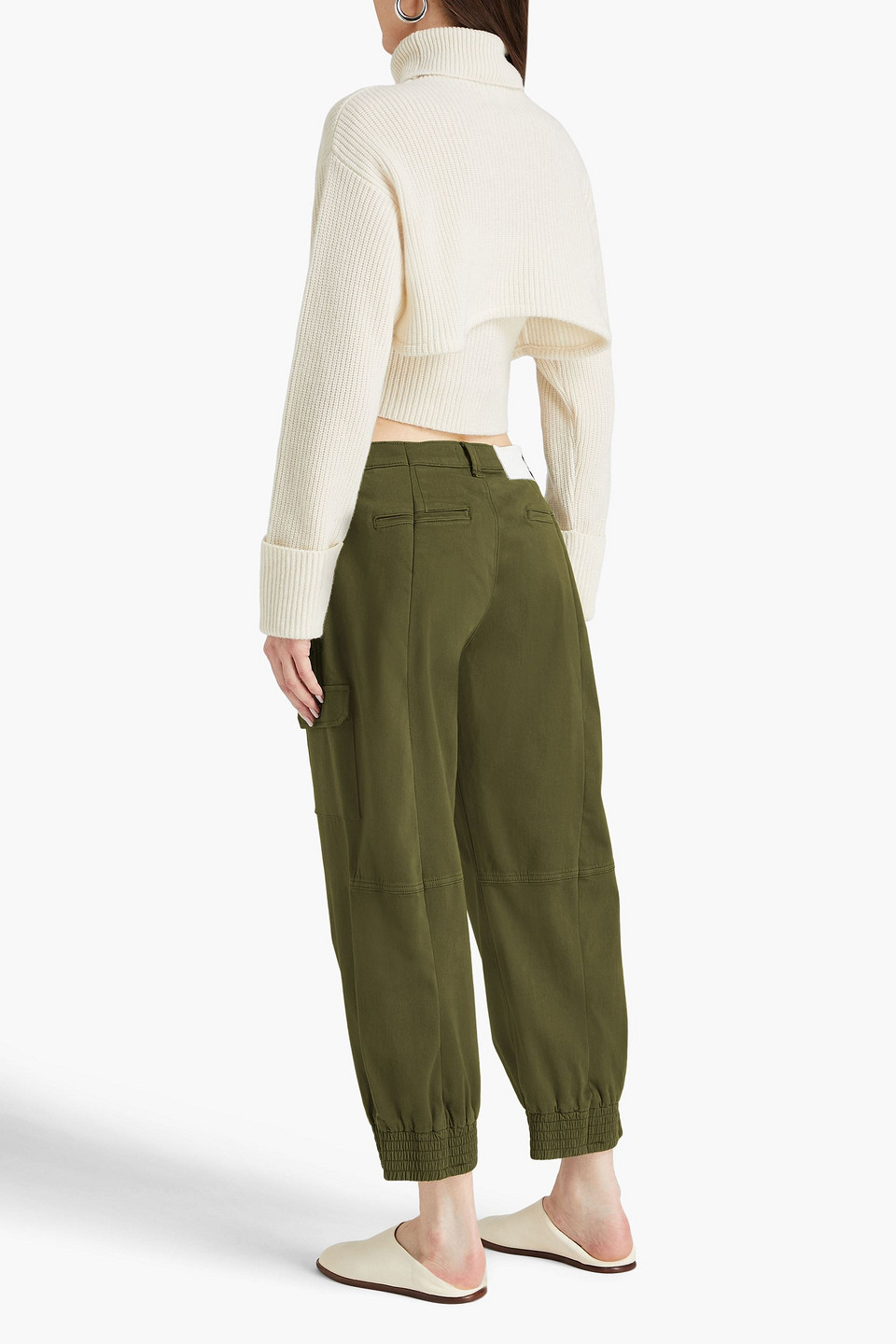 Shop E.l.v. Denim X The Outnet The Cargo Cropped Cotton-blend Pants In Army Green