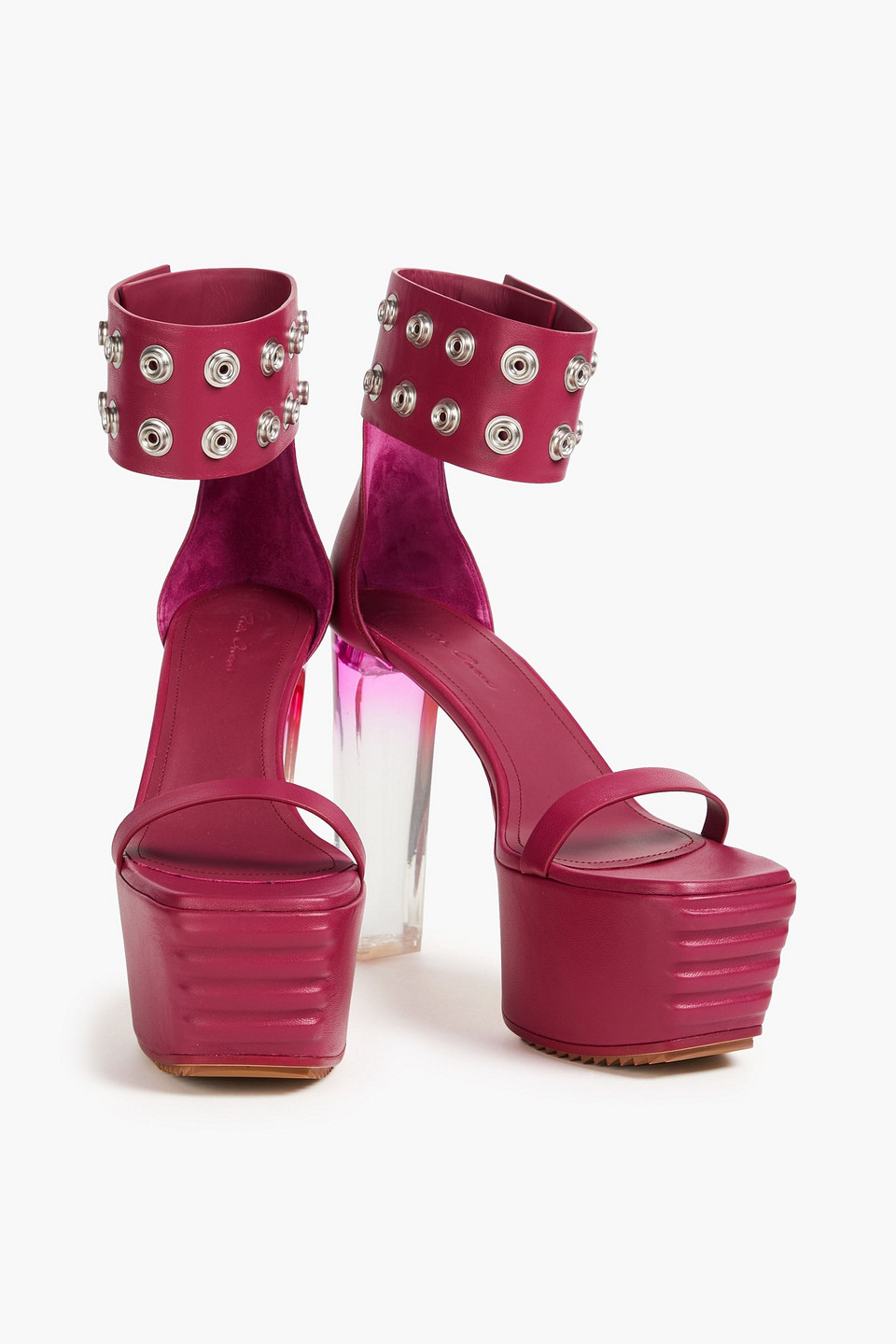 Shop Rick Owens Luxor Eyelet-embellished Leather Platform Sandals In Plum