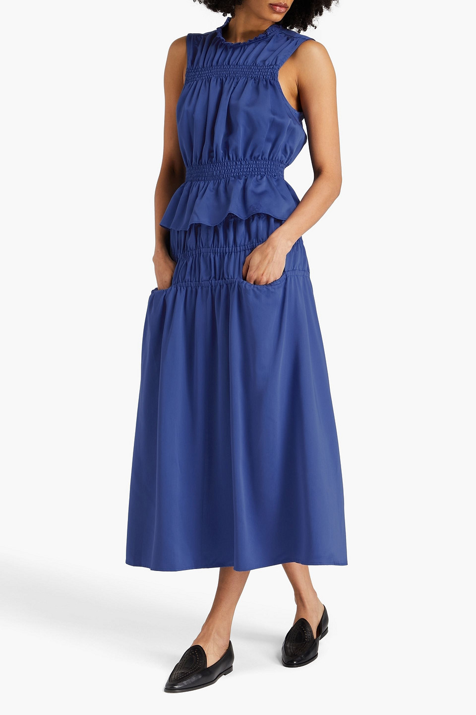 E.L.V. DENIM X THE OUTNET THE SHIRRED LYOCELL-BLEND TWILL TOP