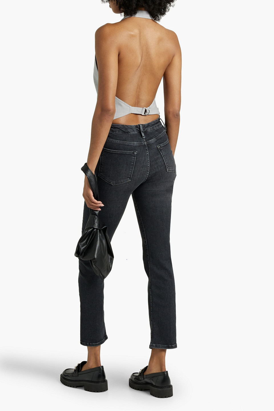 Shop Frame Le Super High High-rise Straight-leg Jeans In Charcoal