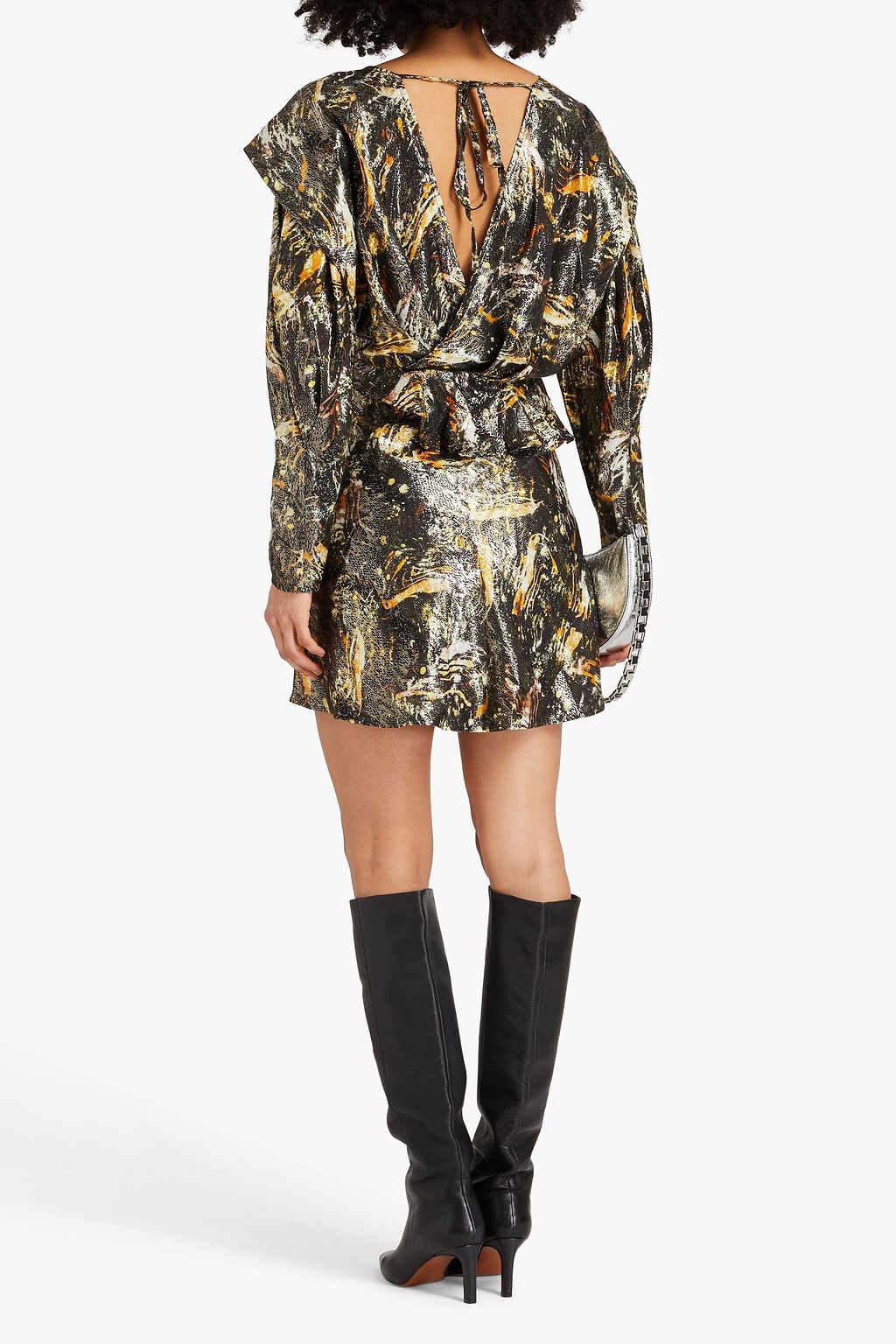IRO Ruffled printed lamé mini dress