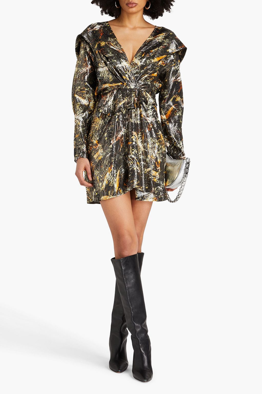 IRO Ruffled printed lamé mini dress