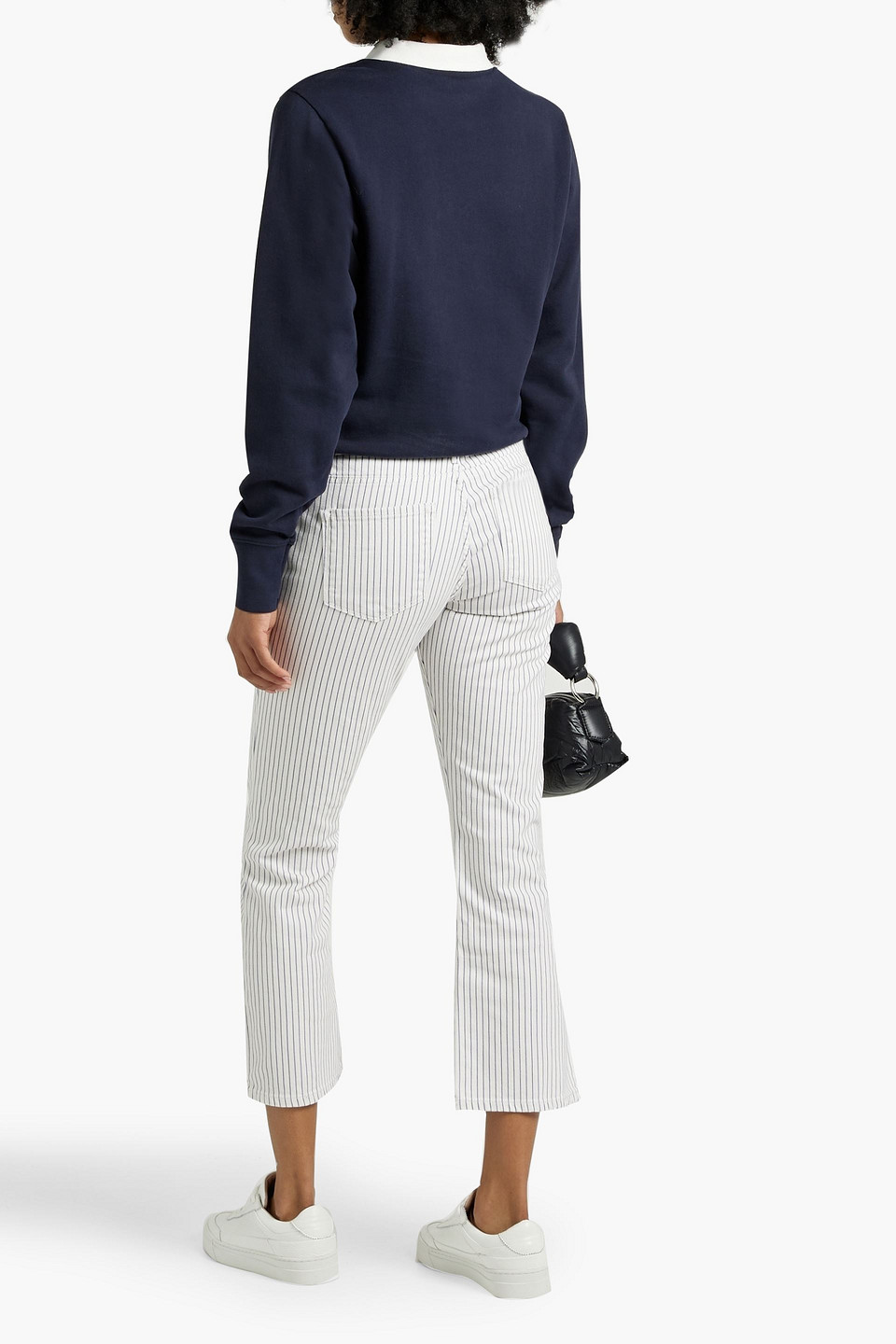 Shop Frame Le Crop Mini Boot Striped Mid-rise Bootcut Jeans In White