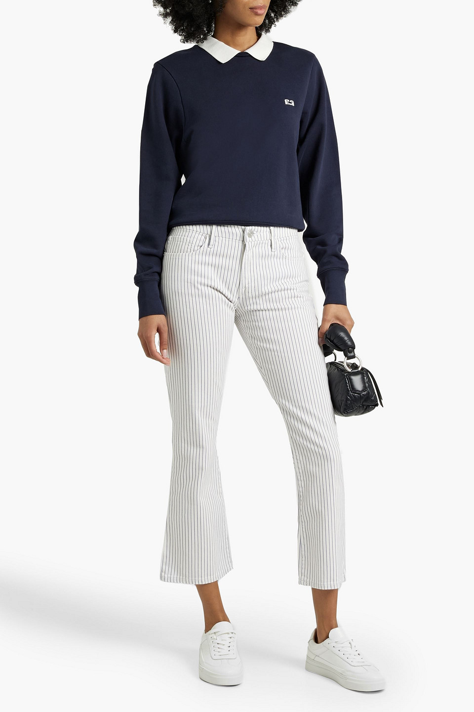 Shop Frame Le Crop Mini Boot Striped Mid-rise Bootcut Jeans In White