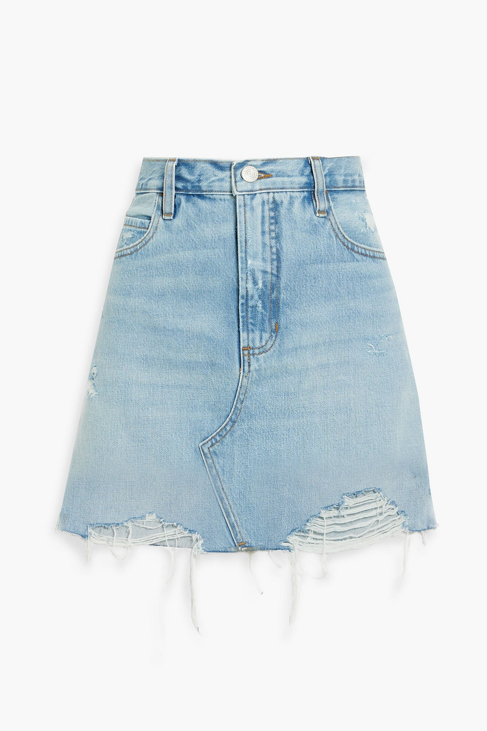 Shop Frame Le High N Tight Distressed Denim Mini Skirt In Light Denim