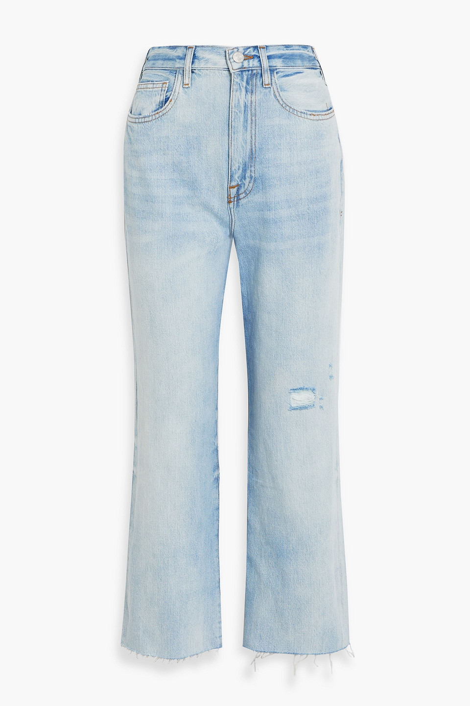 Frame Le Jane Distressed High-rise Straight-leg Jeans In Light Denim