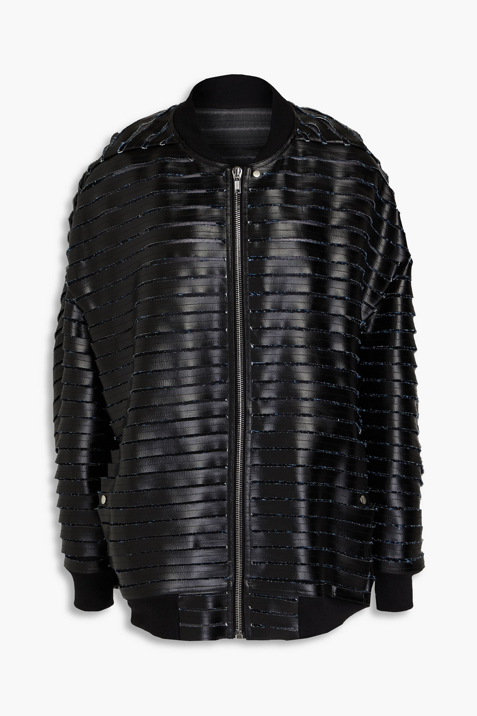 Shop Rick Owens Sliced Coated Denim Bomber Jacket In Black