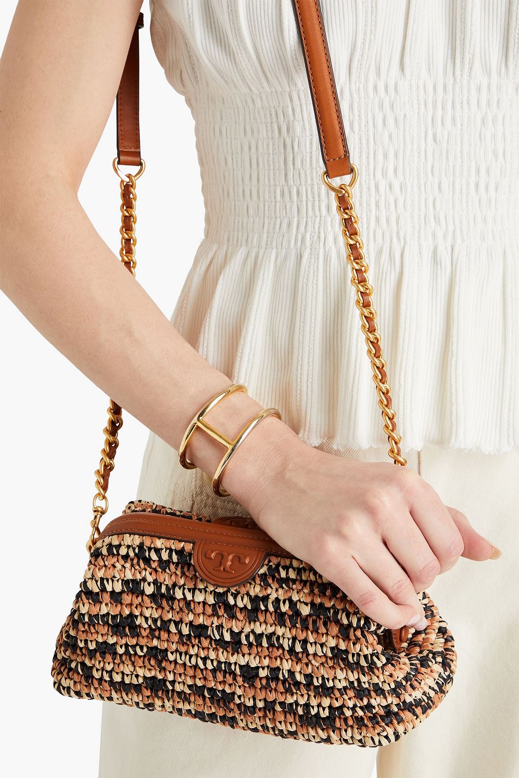 TORY BURCH Fleming raffia cross-body bag
